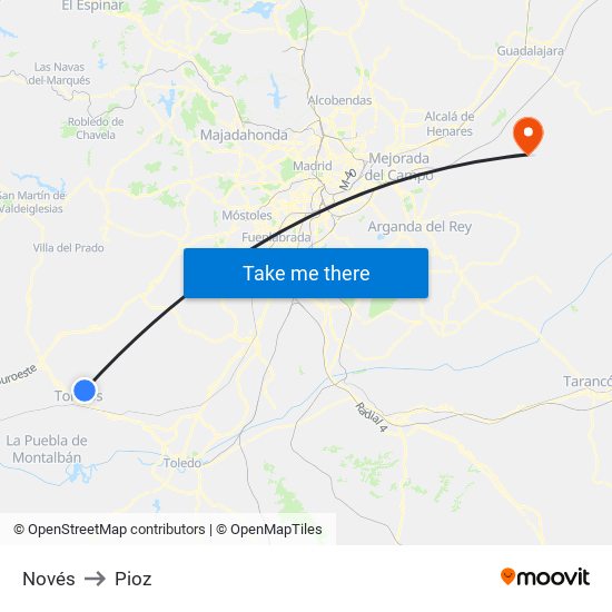 Novés to Pioz map