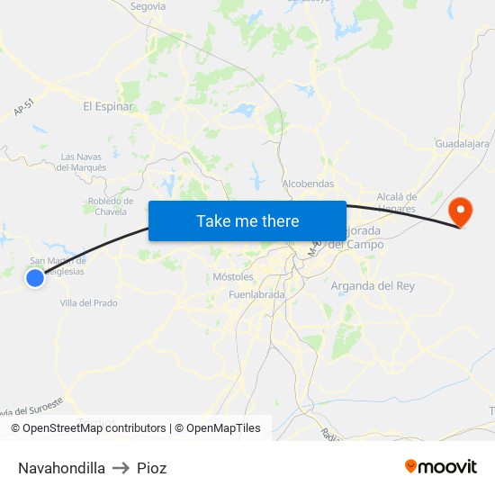 Navahondilla to Pioz map