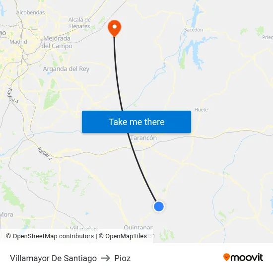 Villamayor De Santiago to Pioz map