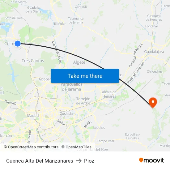 Cuenca Alta Del Manzanares to Pioz map