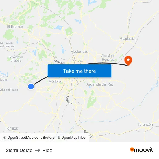 Sierra Oeste to Pioz map