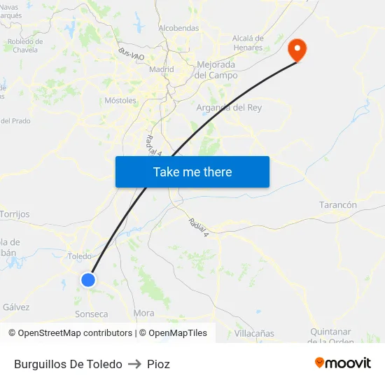 Burguillos De Toledo to Pioz map