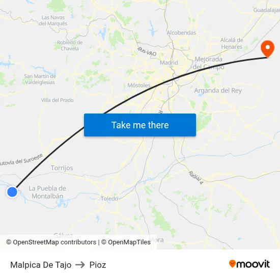 Malpica De Tajo to Pioz map