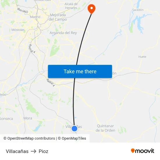 Villacañas to Pioz map
