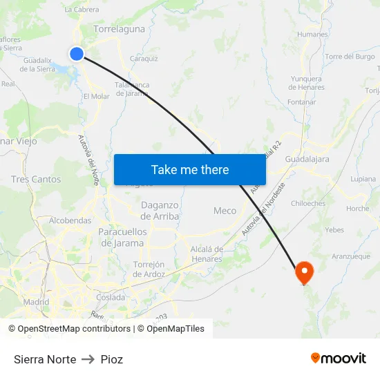 Sierra Norte to Pioz map