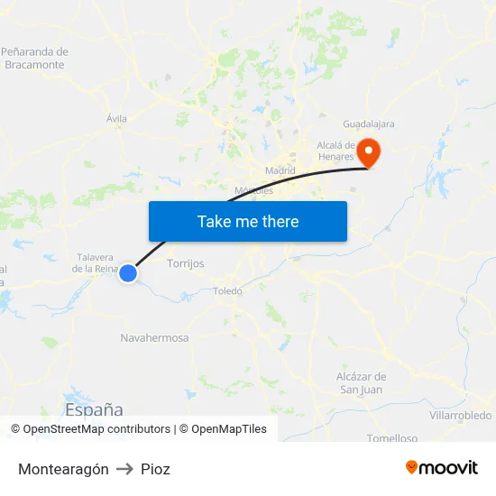 Montearagón to Pioz map