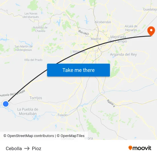 Cebolla to Pioz map