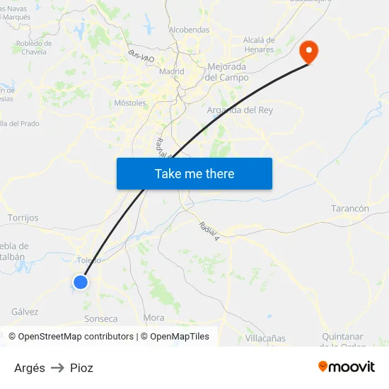Argés to Pioz map