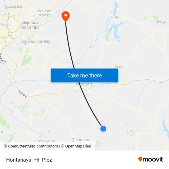 Hontanaya to Pioz map