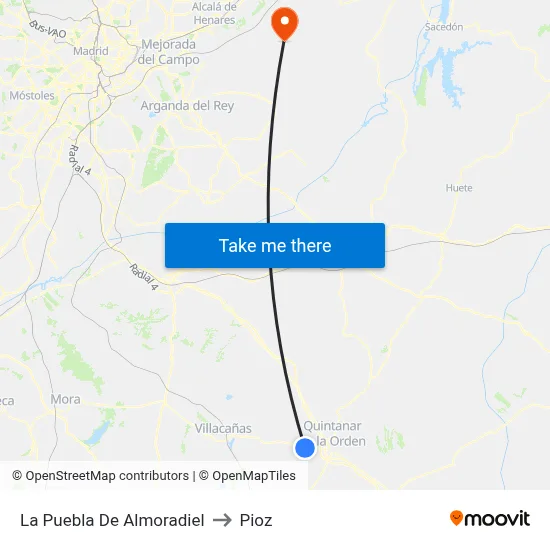 La Puebla De Almoradiel to Pioz map
