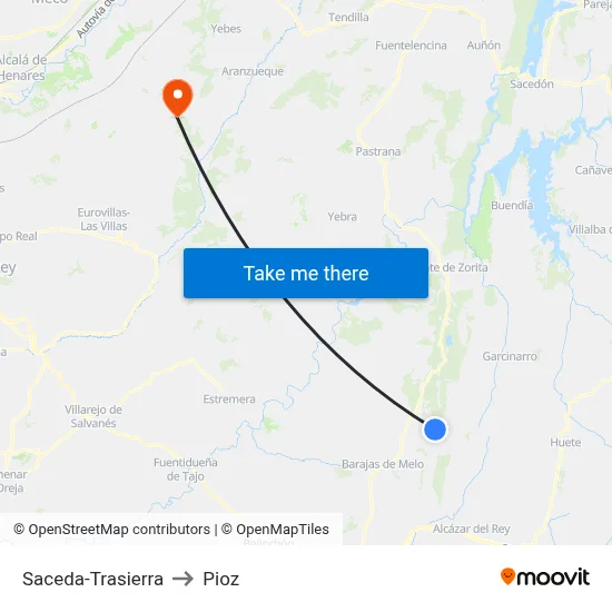 Saceda-Trasierra to Pioz map