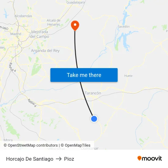 Horcajo De Santiago to Pioz map