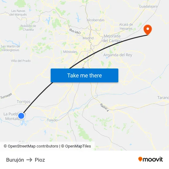 Burujón to Pioz map