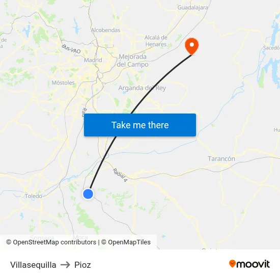 Villasequilla to Pioz map
