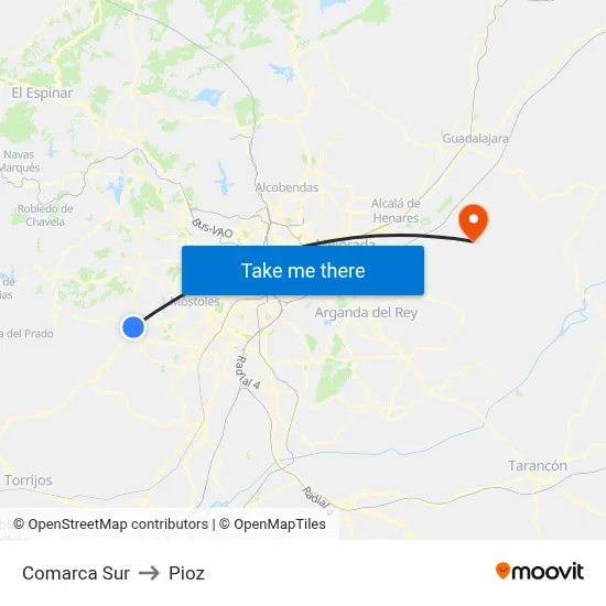 Comarca Sur to Pioz map