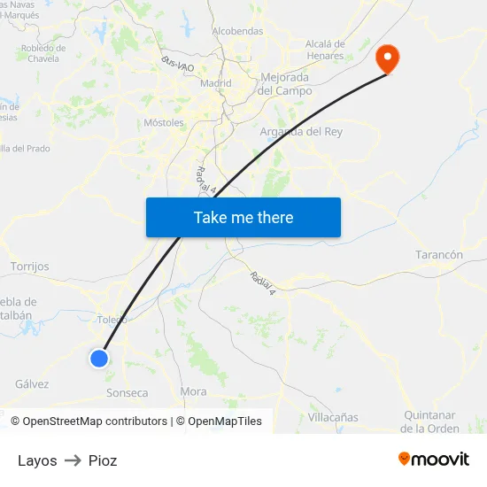 Layos to Pioz map