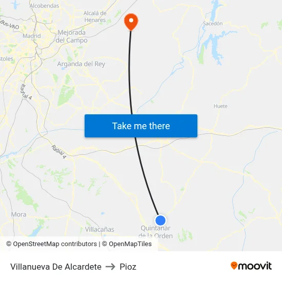 Villanueva De Alcardete to Pioz map