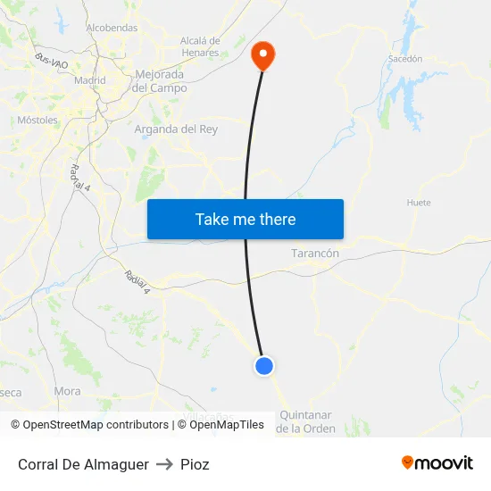 Corral De Almaguer to Pioz map