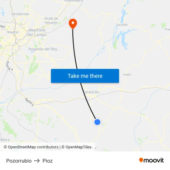 Pozorrubio to Pioz map