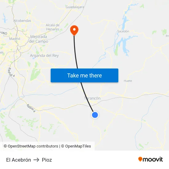 El Acebrón to Pioz map