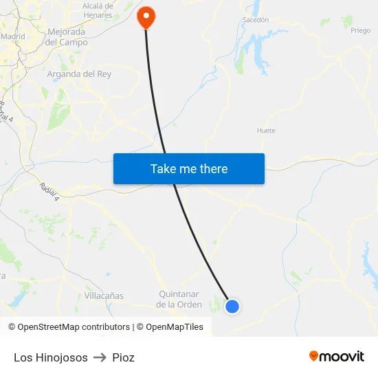 Los Hinojosos to Pioz map