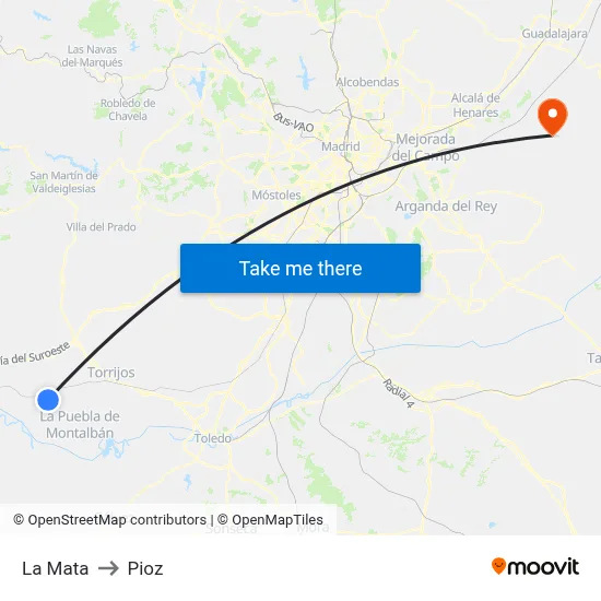 La Mata to Pioz map