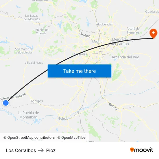 Los Cerralbos to Pioz map