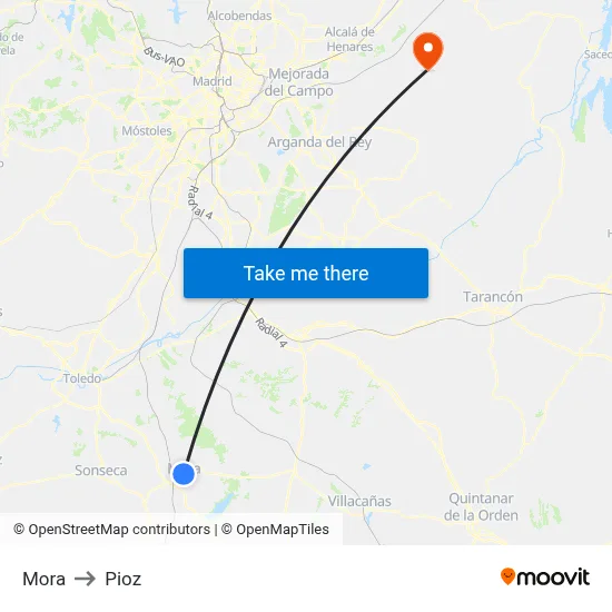 Mora to Pioz map