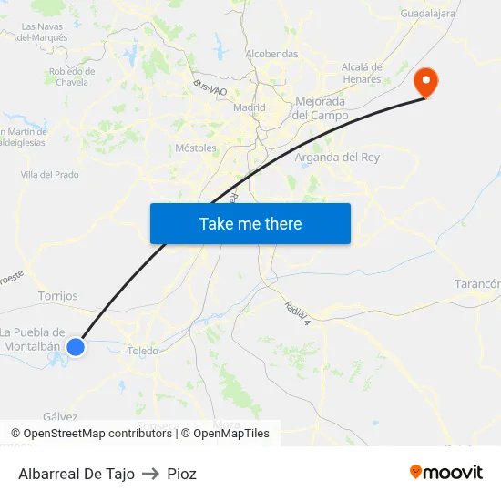 Albarreal De Tajo to Pioz map