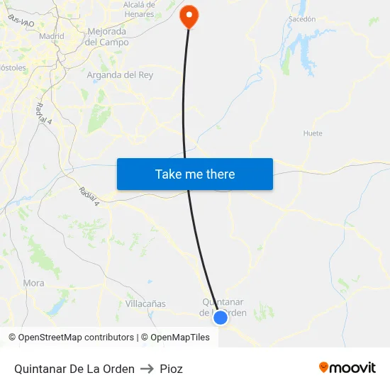 Quintanar De La Orden to Pioz map