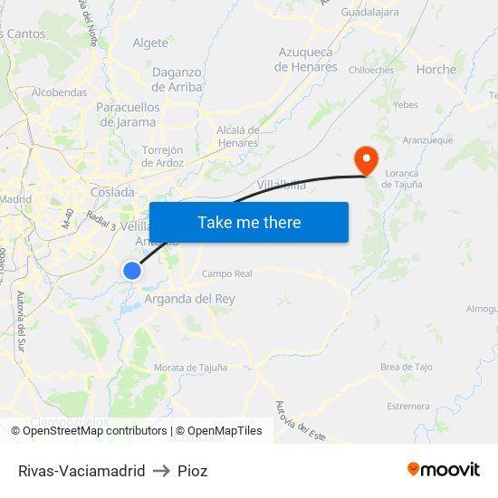 Rivas-Vaciamadrid to Pioz map