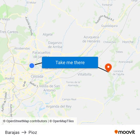 Barajas to Pioz map