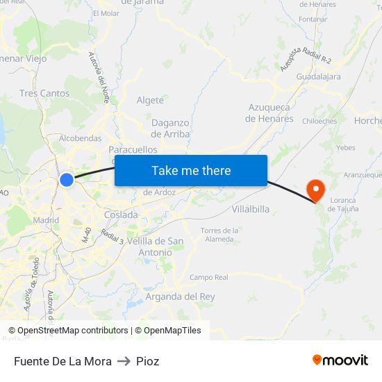 Fuente De La Mora to Pioz map