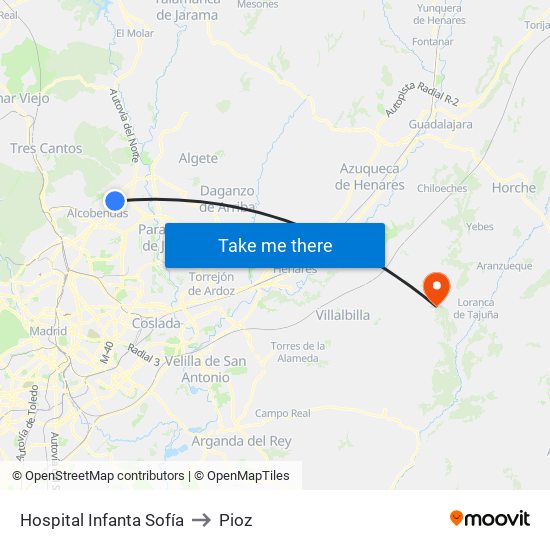 Hospital Infanta Sofía to Pioz map