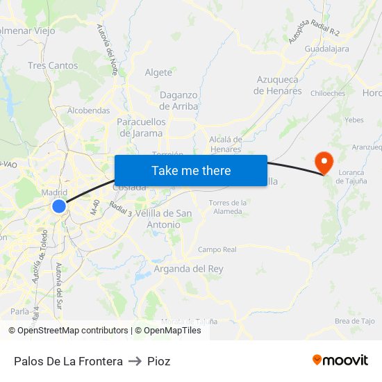 Palos De La Frontera to Pioz map