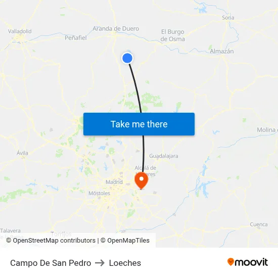 Campo De San Pedro to Loeches map