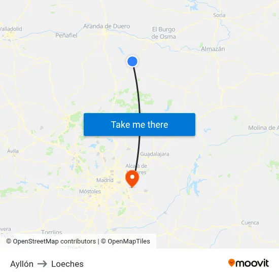 Ayllón to Loeches map