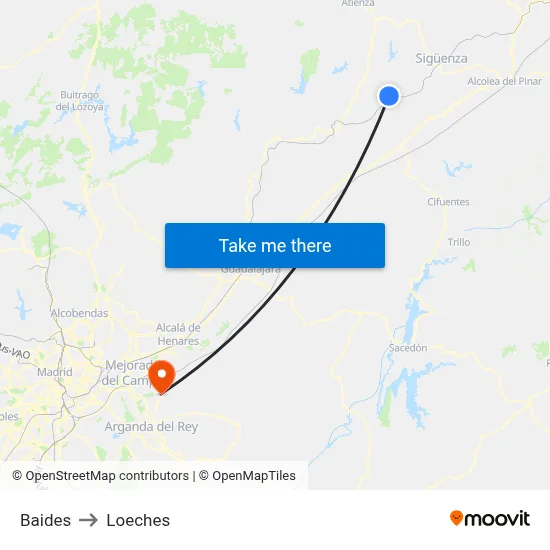 Baides to Loeches map
