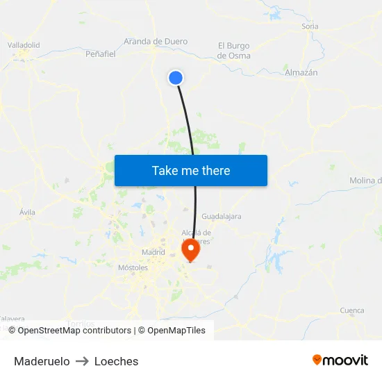 Maderuelo to Loeches map