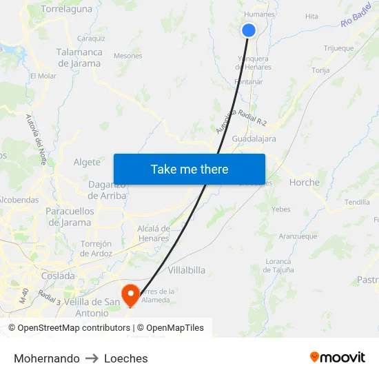 Mohernando to Loeches map