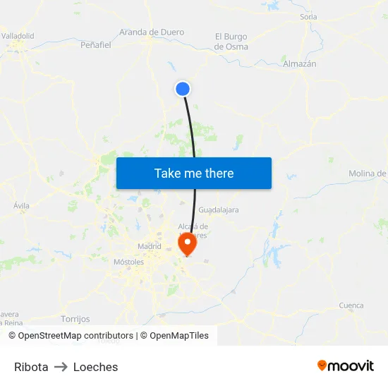 Ribota to Loeches map