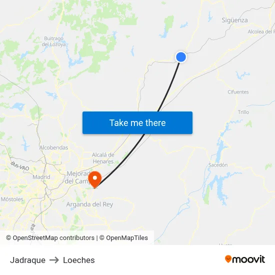 Jadraque to Loeches map