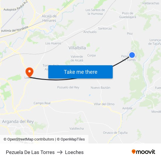 Pezuela De Las Torres to Loeches map