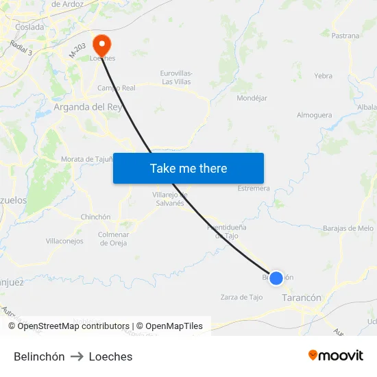 Belinchón to Loeches map