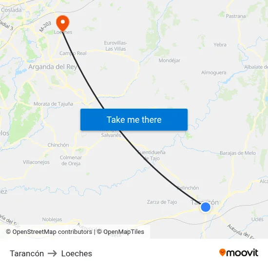 Tarancón to Loeches map