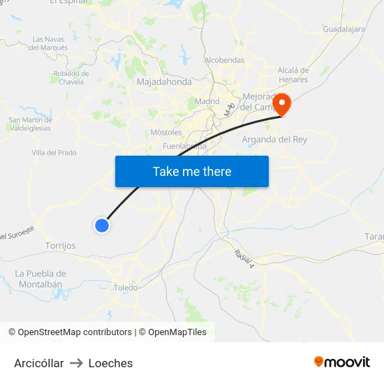 Arcicóllar to Loeches map