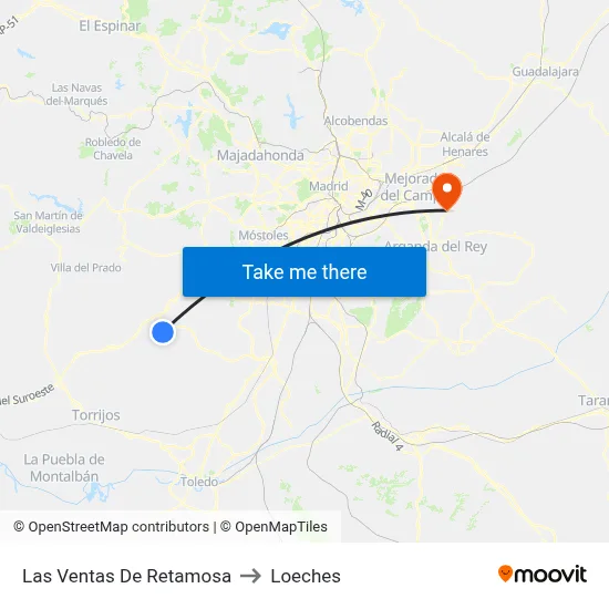Las Ventas De Retamosa to Loeches map