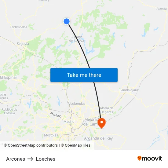 Arcones to Loeches map