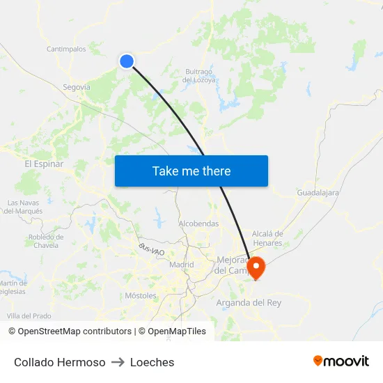 Collado Hermoso to Loeches map