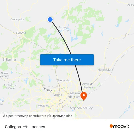 Gallegos to Loeches map